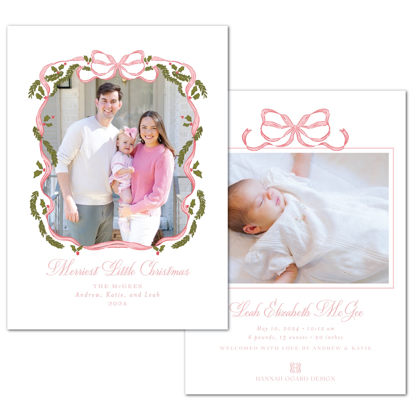 Pink Christmas Ribbon Holiday Card